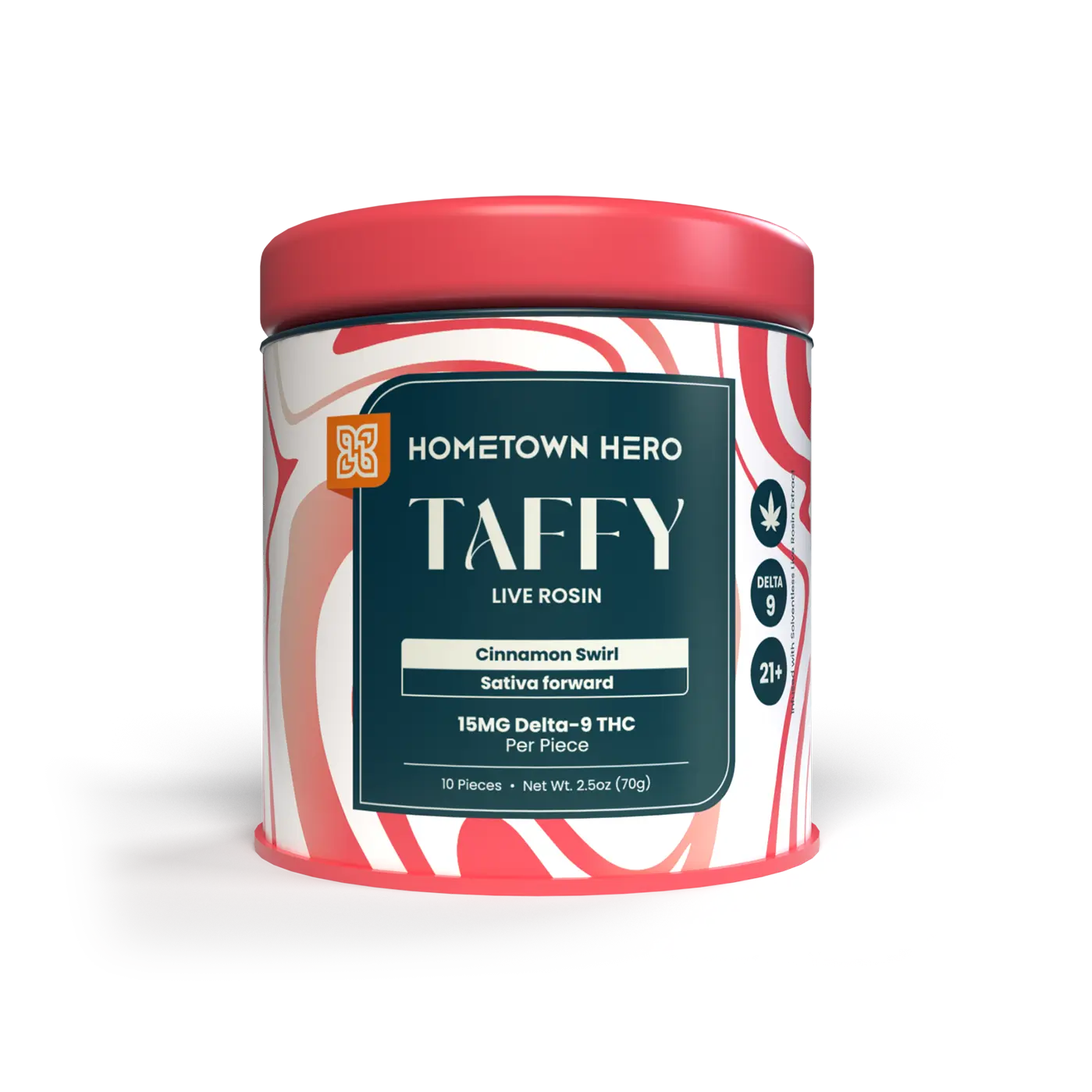 Hometown Hero Red Cinnamon Swirl Delta-9 Live Rosin Taffy 15mg THC