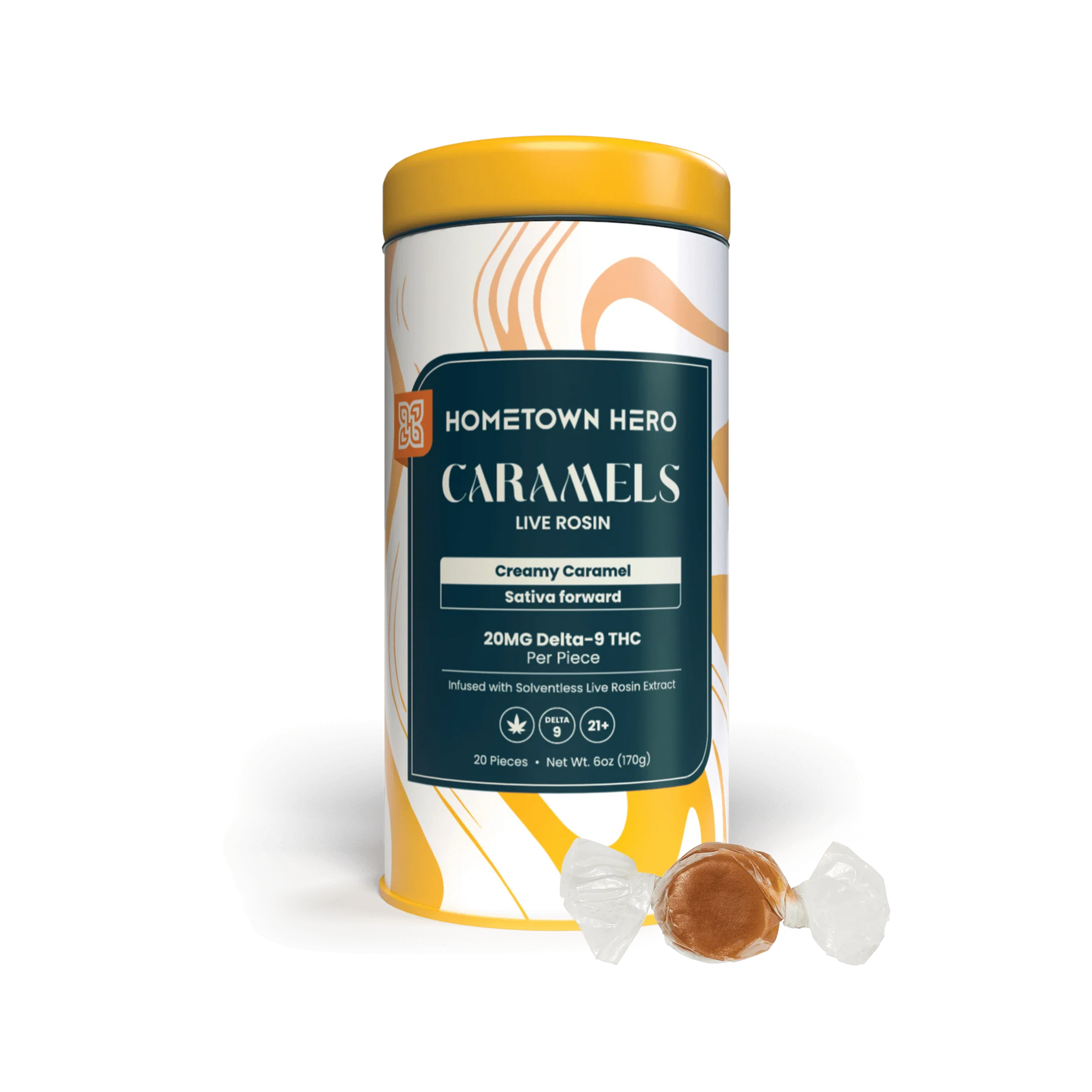 Hometown Hero Caramel Delta-9 Live Rosin Taffy 20mg THC