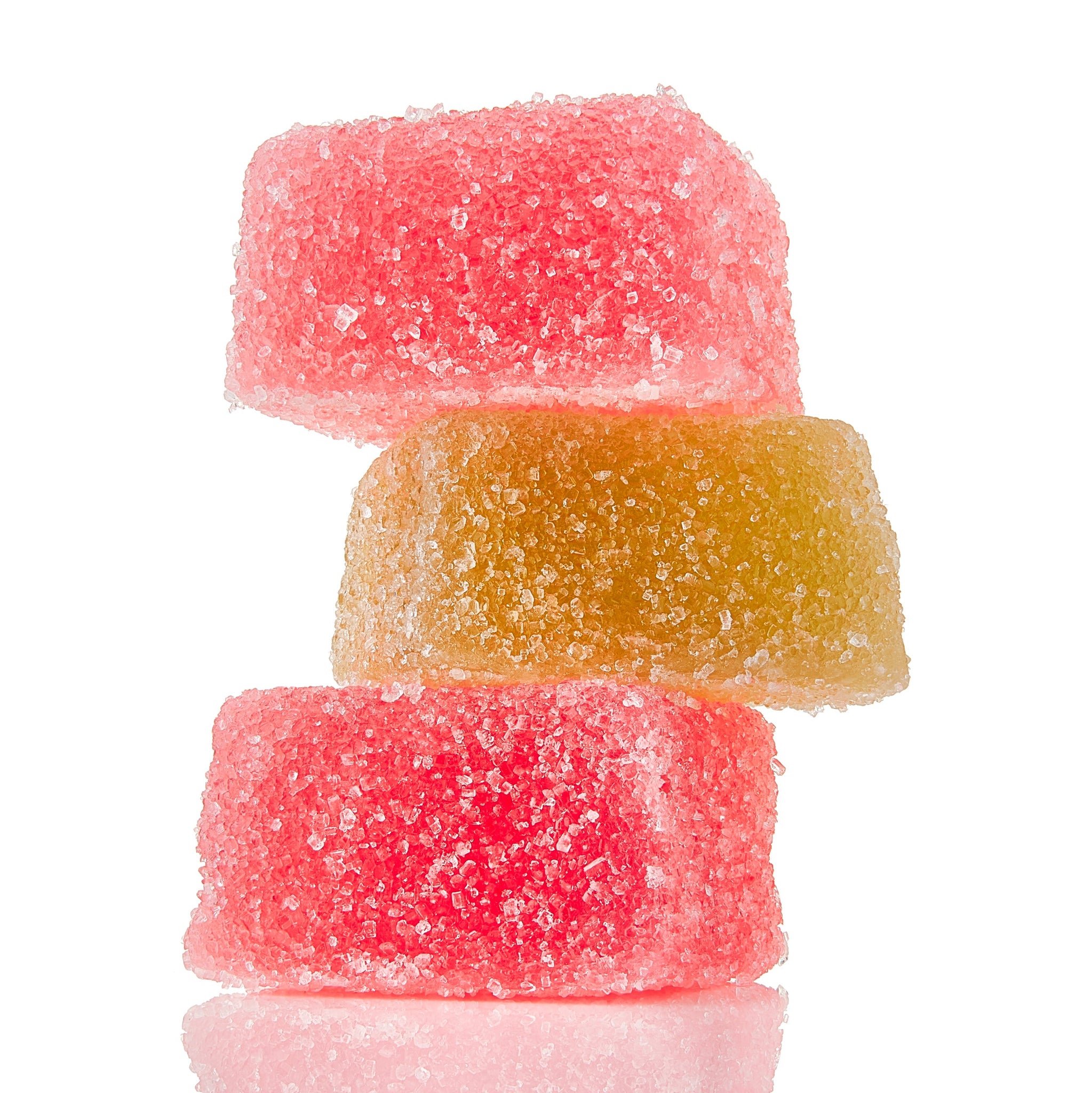 cube shaped pink grapefruit green apple thcv gummies