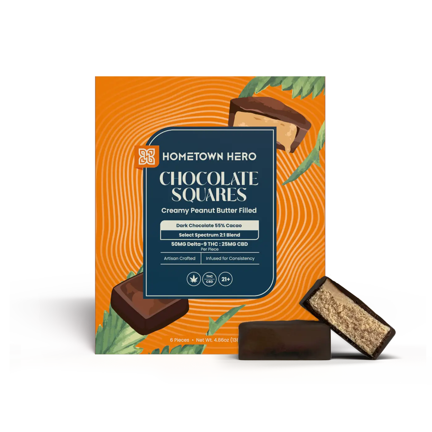 Hometown Hero Dark Chocolate Peanut Butter Squares 50mg THC + 25mg CBD