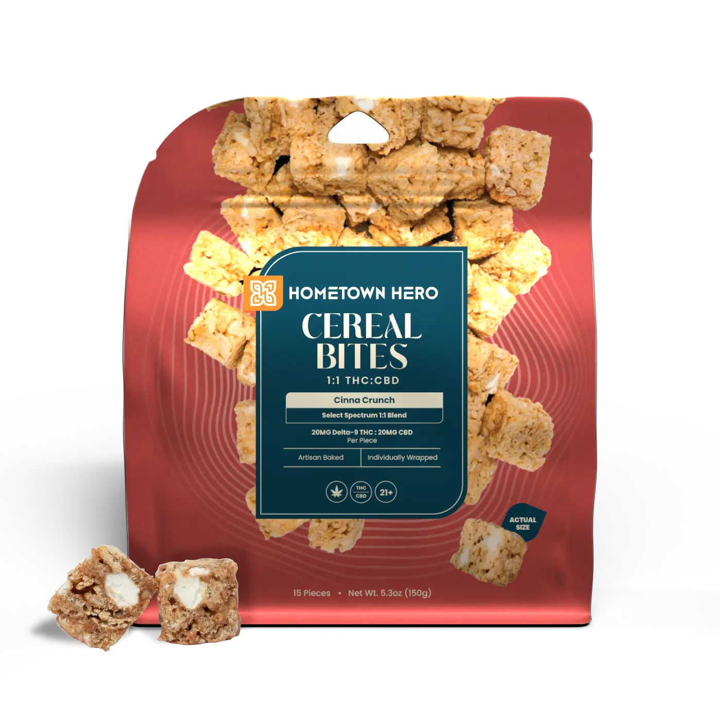 Hometown Hero Cinna Crunch (Cinnamon) - Cereal Bites 20mg THC + 20mg CBD