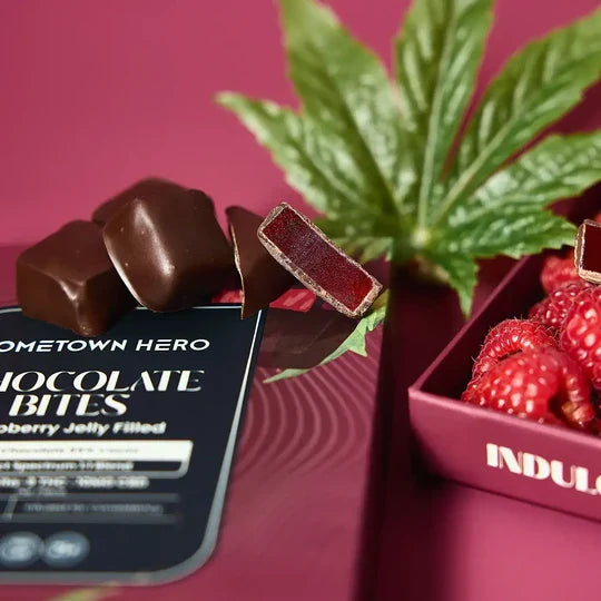 Hometown Hero Raspberry Jelly Dark Chocolate Bites - 10mg THC + 10mg CBD